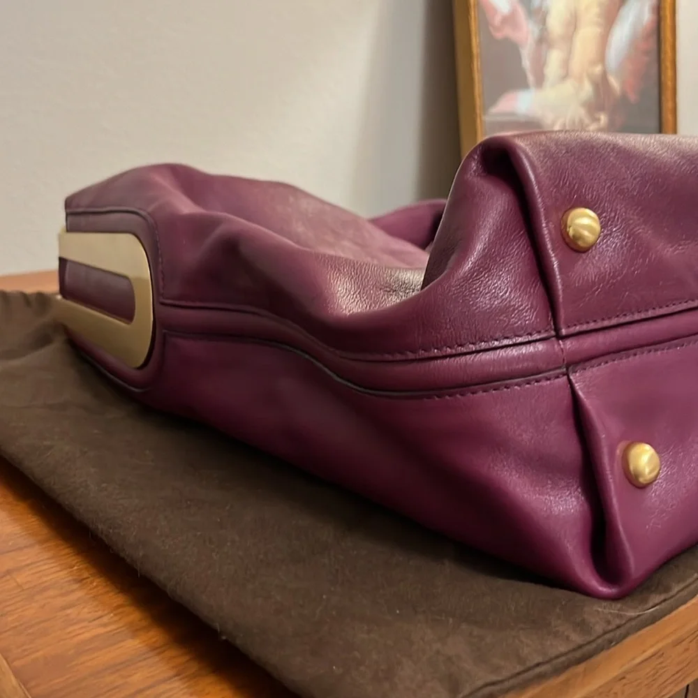 Elie Tahari NWT Leather and Brass Hobo Bag in Auburgine/Eggplant Color